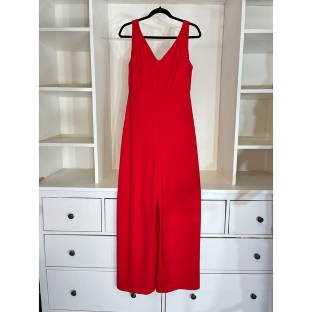 Popilush Jumpsuit Women Large Red V-Neck Wide Leg Shapewear Lining Sleeveless
